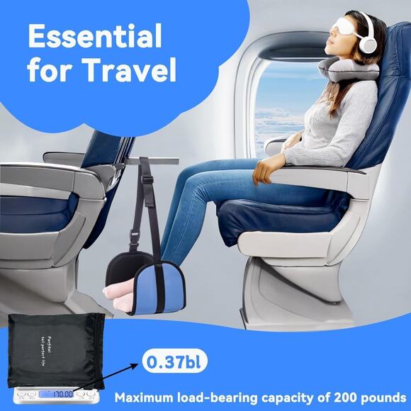 Foot Hammock for Travel Relax Adjustable Airplane mesh Footrest Hammock Portable - Picture 6 of 7